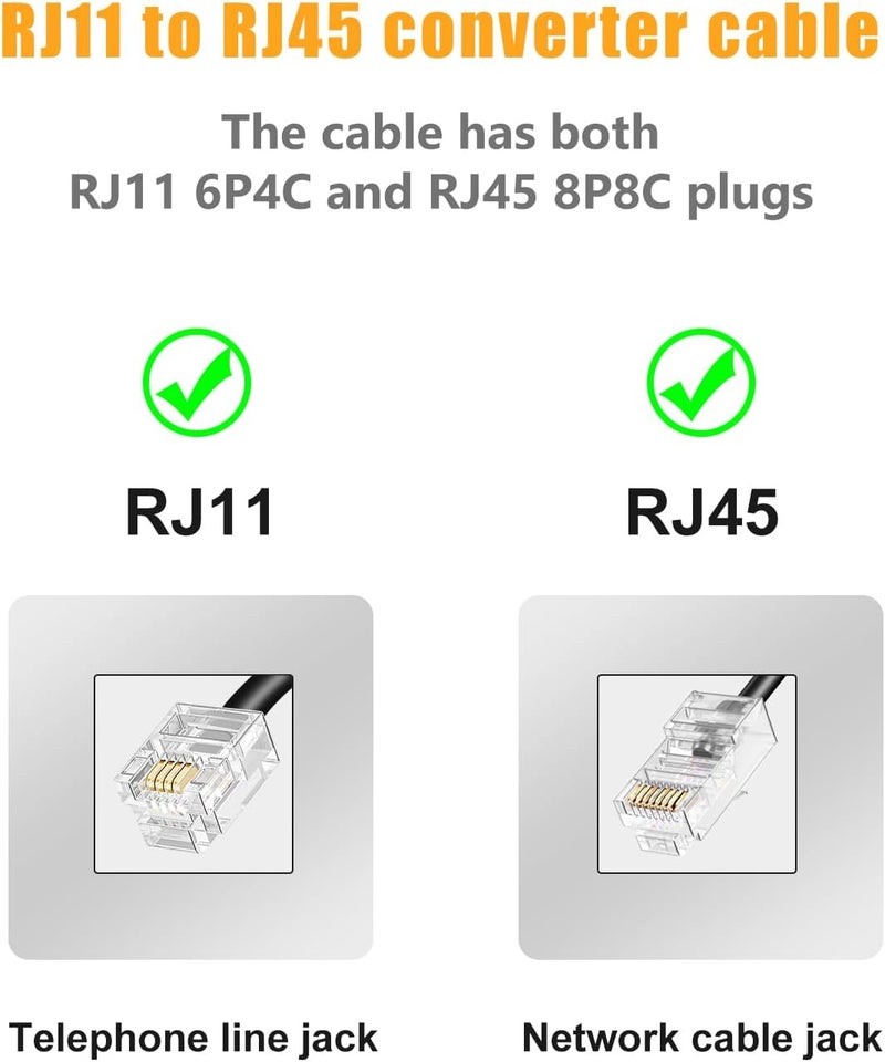 Uvital Phone Jack to Ethernet Adapter, RJ45 Female to Female Inline Adapters with RJ45-Male to RJ11-Male Phone Lines for Landline Telephone, RJ45 to RJ11 Adapter Kit(Black, 2 Pack) - Image 4